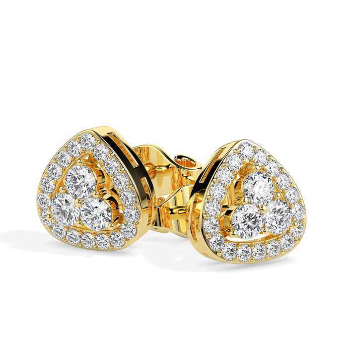 triangle cluster halo diamond stud earrings in yellow gold