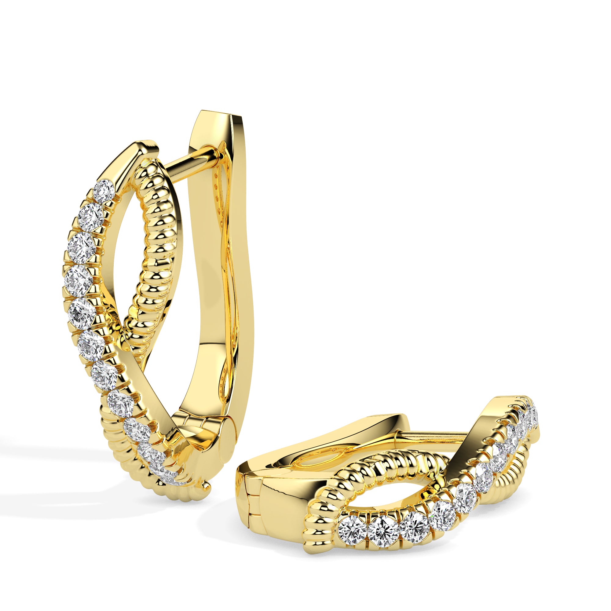 twisted infinity diamond hoop earrings in yellow gold