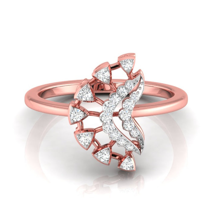 fan shape round cut lab-grown diamond ring in rose gold