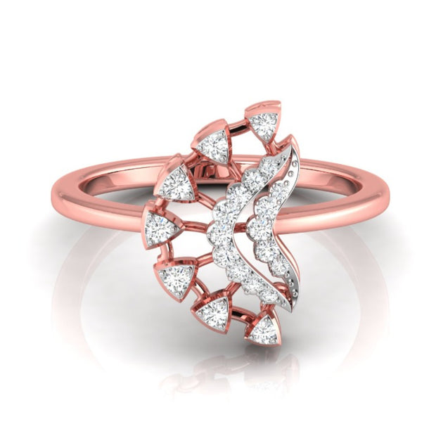 fan shape round cut lab-grown diamond ring in rose gold