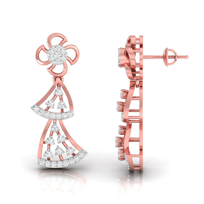 round diamond dangler earrings in rose gold