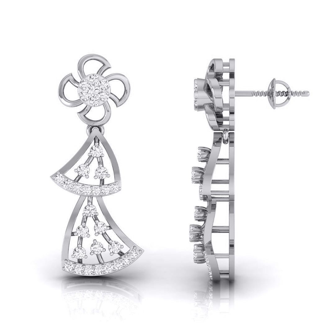 round diamond dangler earrings in white gold