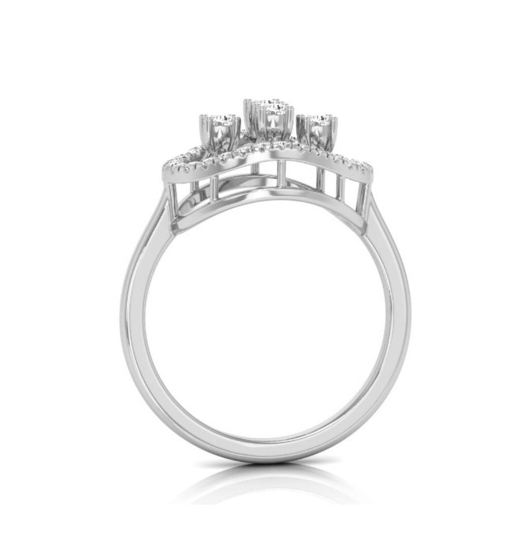 lattice design round cut diamond ring in white gold