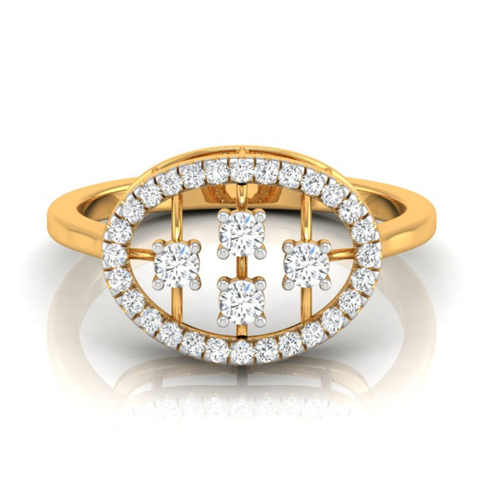 lattice design round cut diamond ring in yellow gold