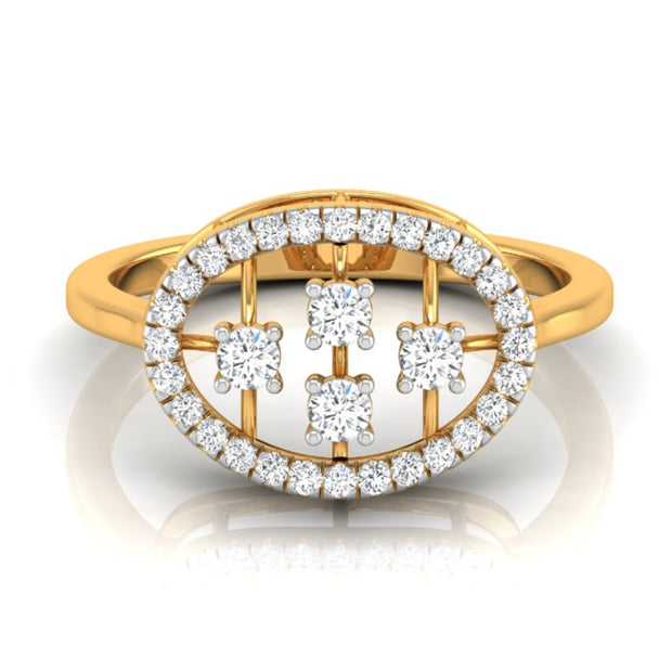 lattice design round cut diamond ring in yellow gold