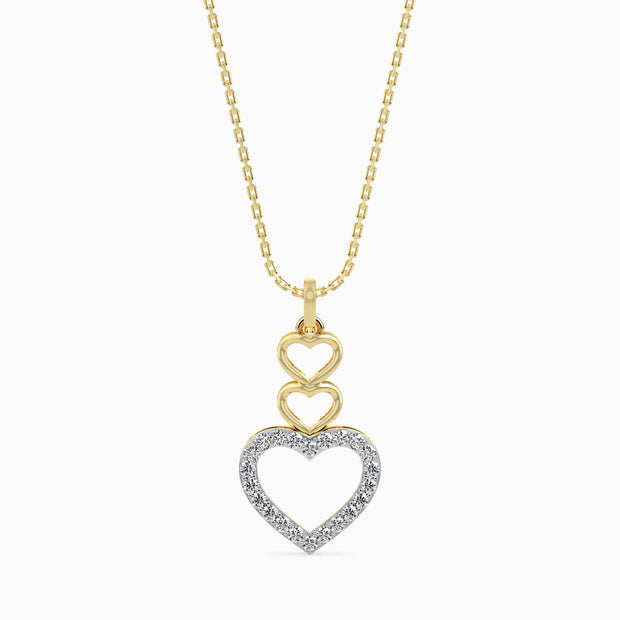 layered heart diamond pendant necklace in yellow gold