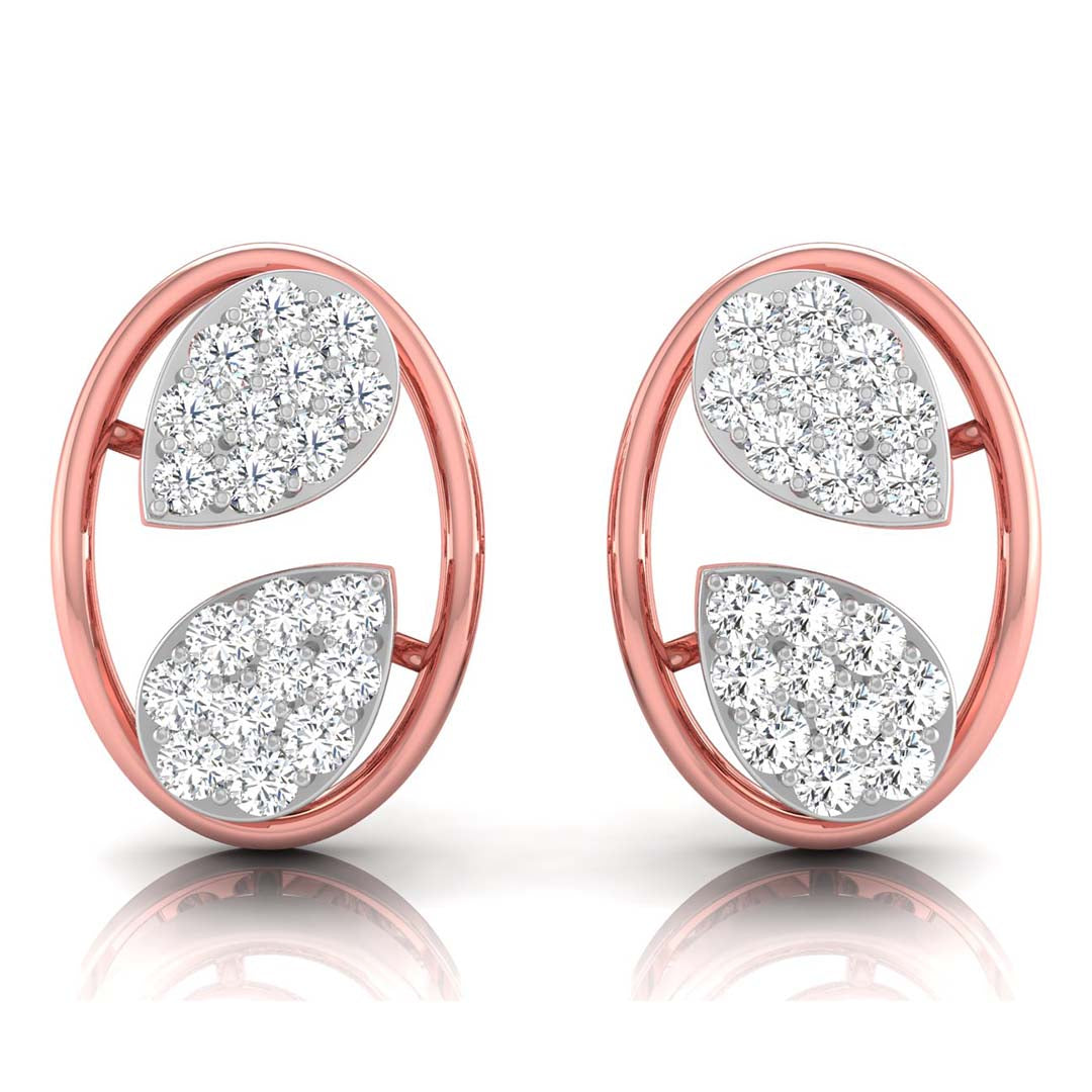 leaf design round diamond stud earrings in rose gold