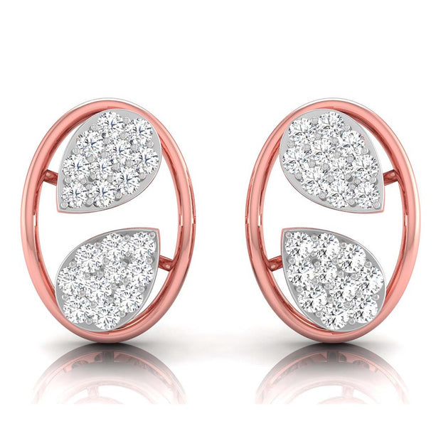 leaf design round diamond stud earrings in rose gold