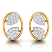 leaf design round diamond stud earrings in yellow gold
