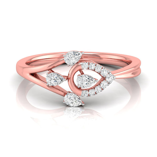 leaf pear cut prong set diamond ring in rose gold