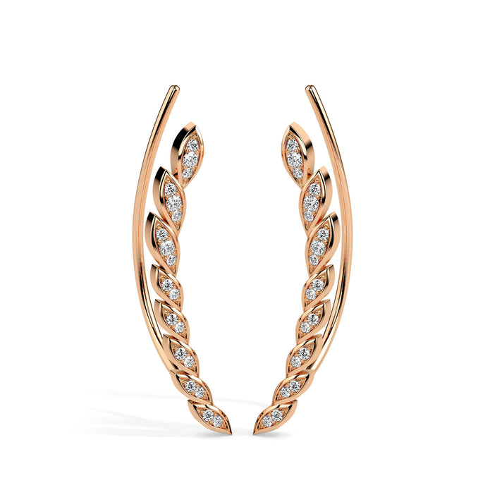 leaf shaped diamond climber earrings in rose gold