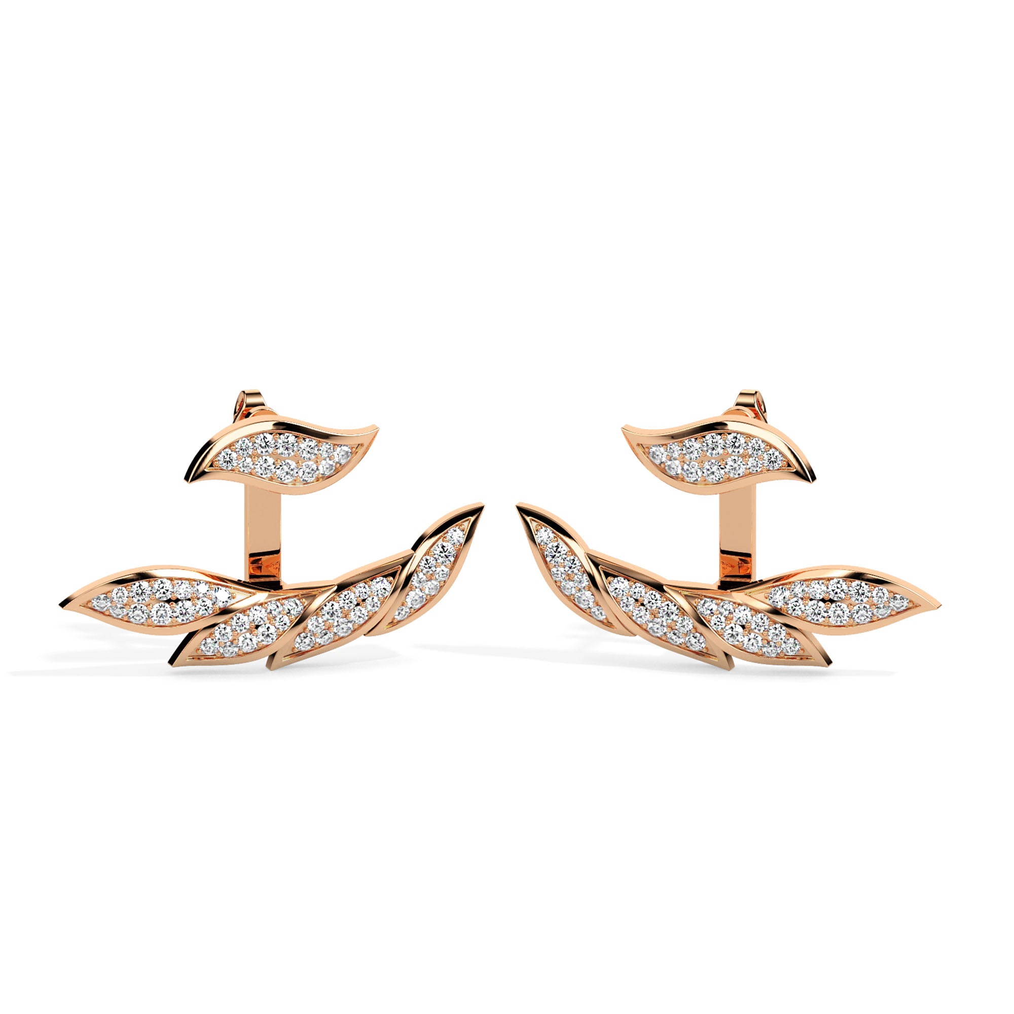 leaf cluster diamond stud earrings in rose gold