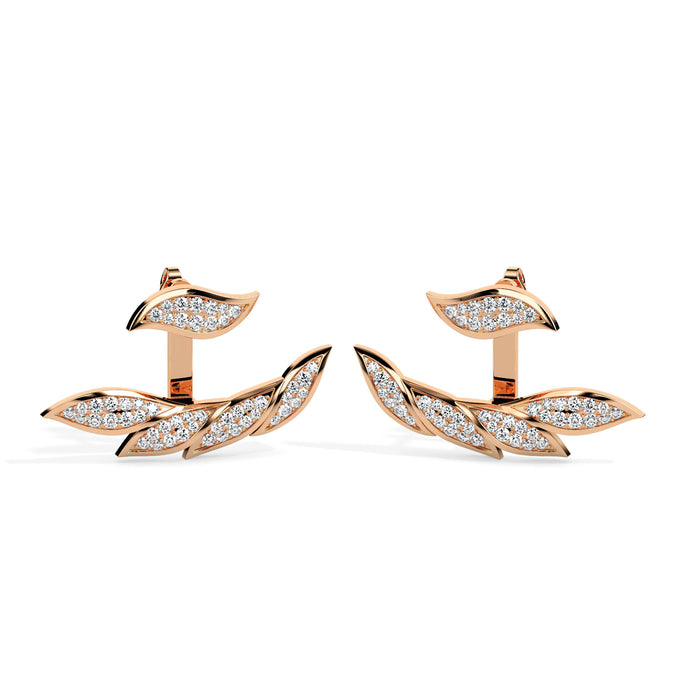 leaf cluster diamond stud earrings in rose gold