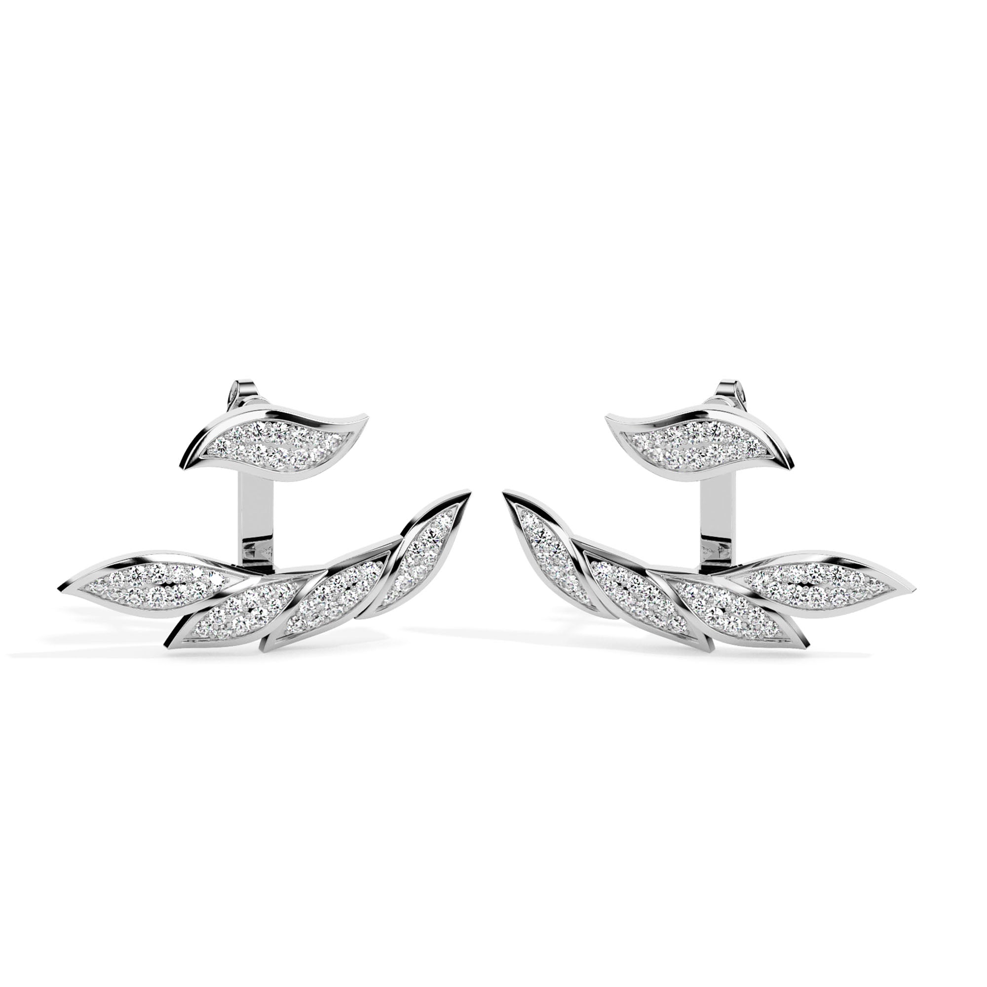 leaf cluster diamond stud earrings in white gold