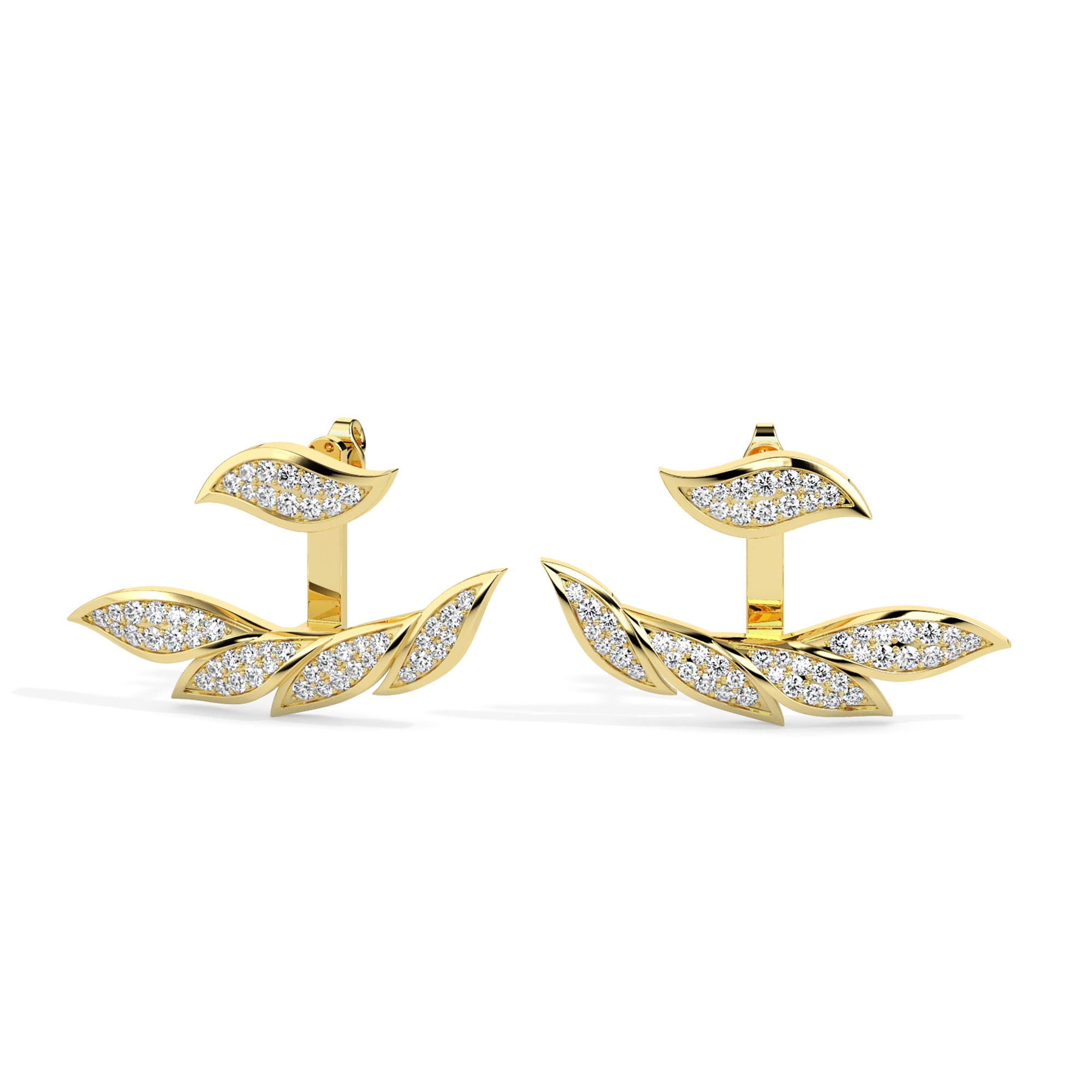leaf cluster diamond stud earrings in yellow gold