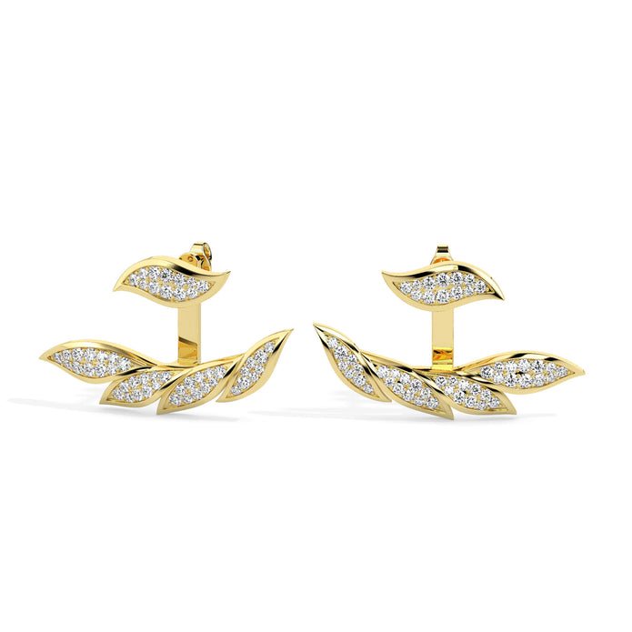 leaf cluster diamond stud earrings in yellow gold