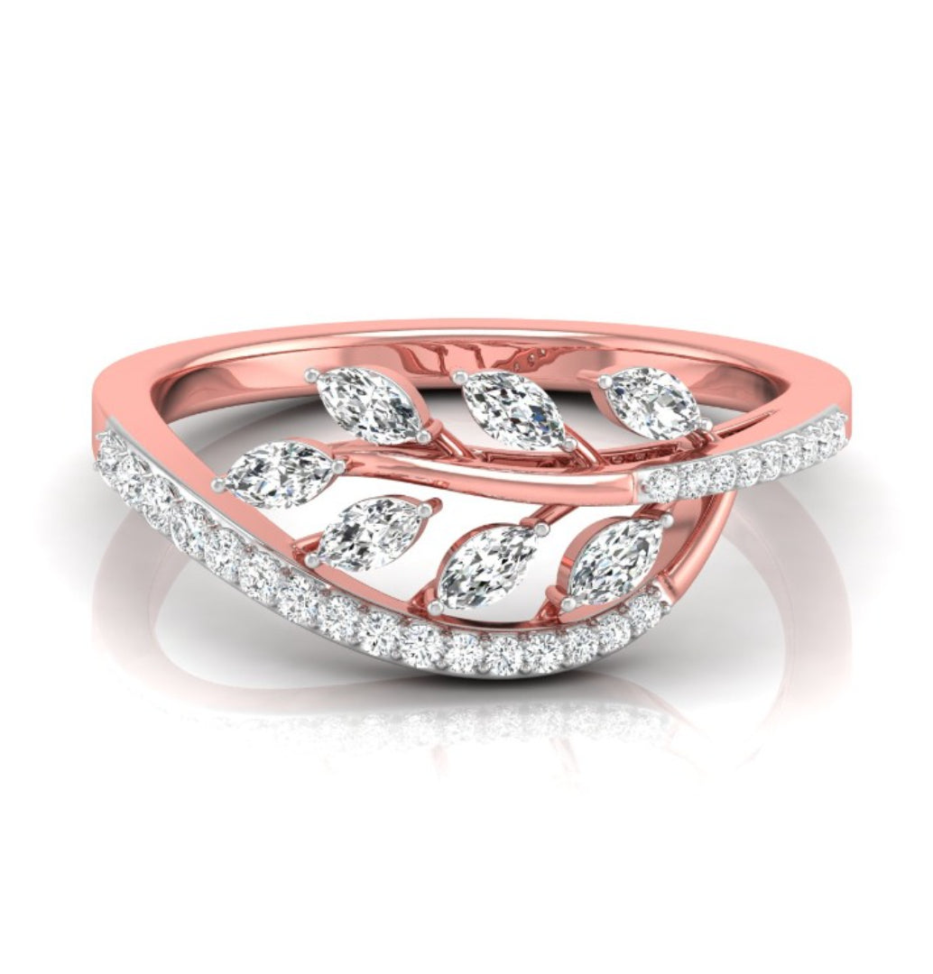 leafy wave marquise diamond ring in rose gold