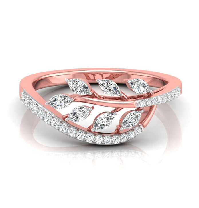 leafy wave marquise diamond ring in rose gold