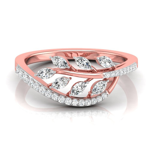 leafy wave marquise diamond ring in rose gold