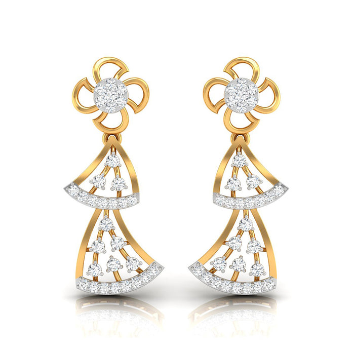 round diamond dangler earrings in yellow gold