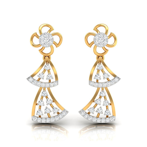 round diamond dangler earrings in yellow gold