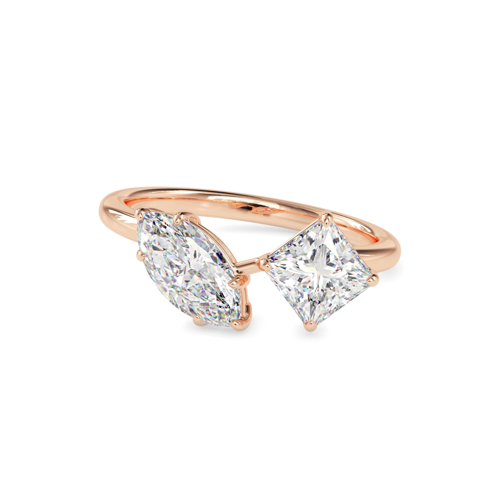 marquise and princess toi et moi lab-grown diamond ring in rose gold