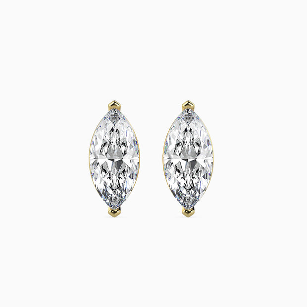 marquise prong set diamond stud earrings in yellow gold