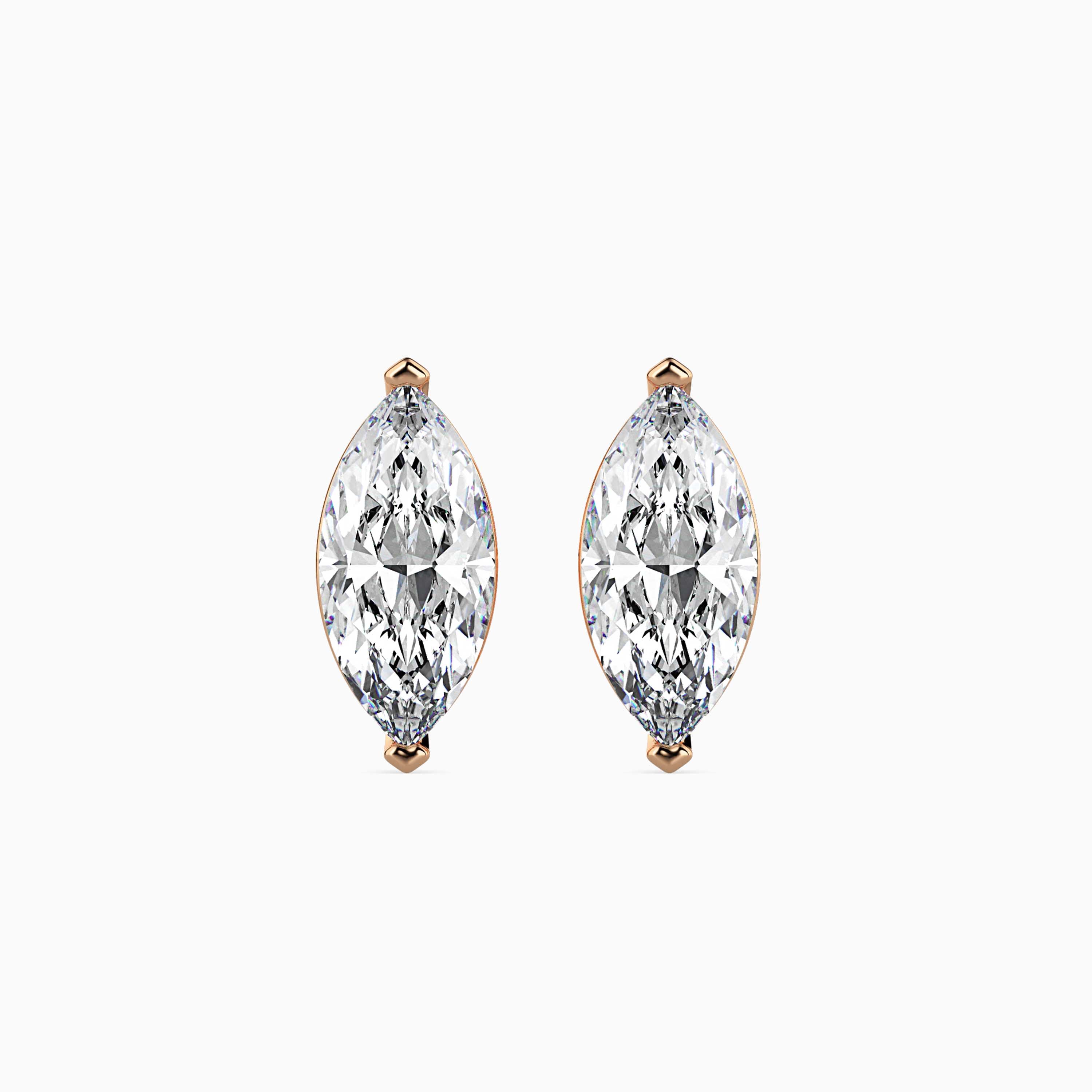 marquise prong set diamond stud earrings in rose gold