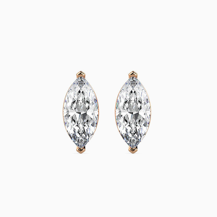 marquise prong set diamond stud earrings in rose gold
