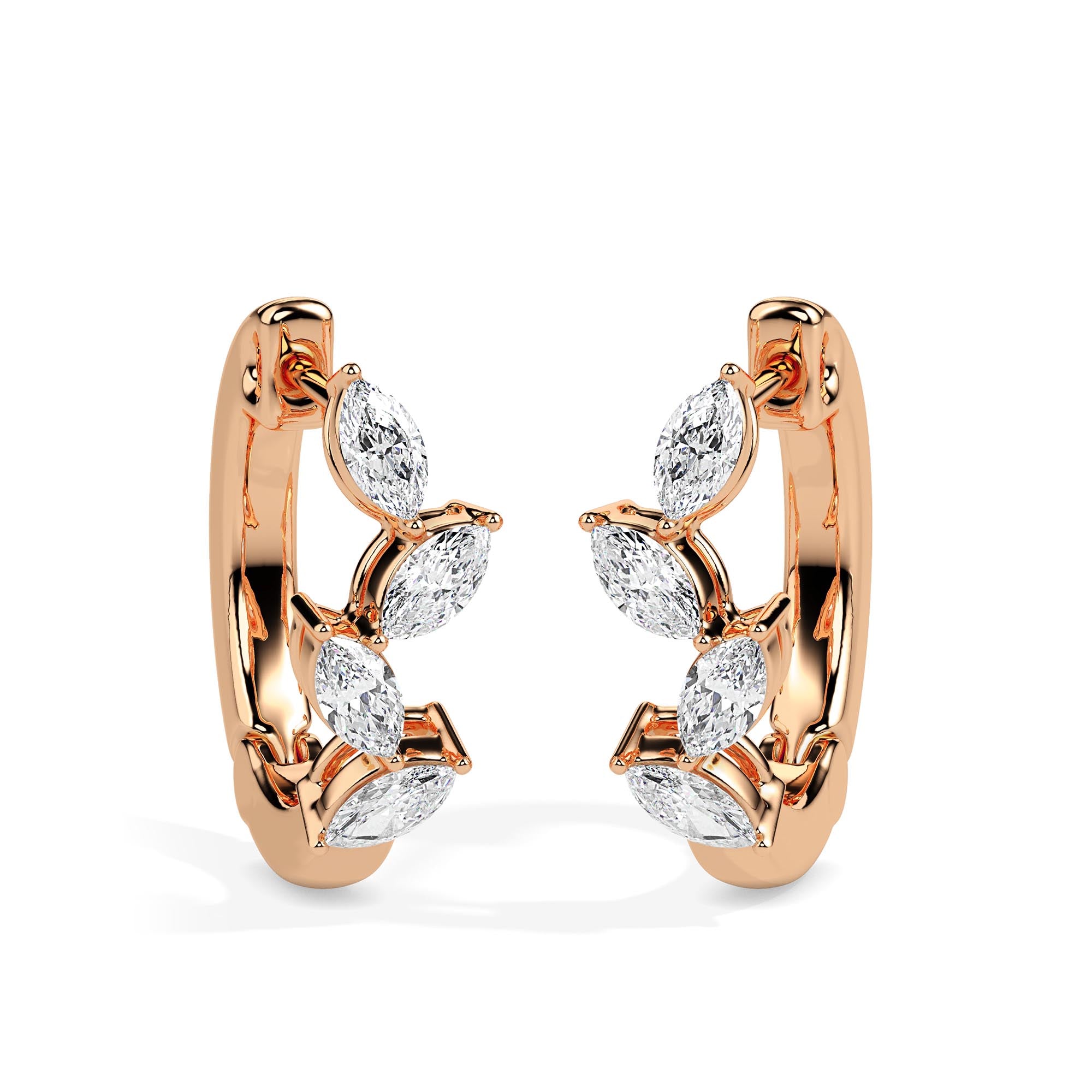 marquise cluster diamond hoop earrings in rose gold