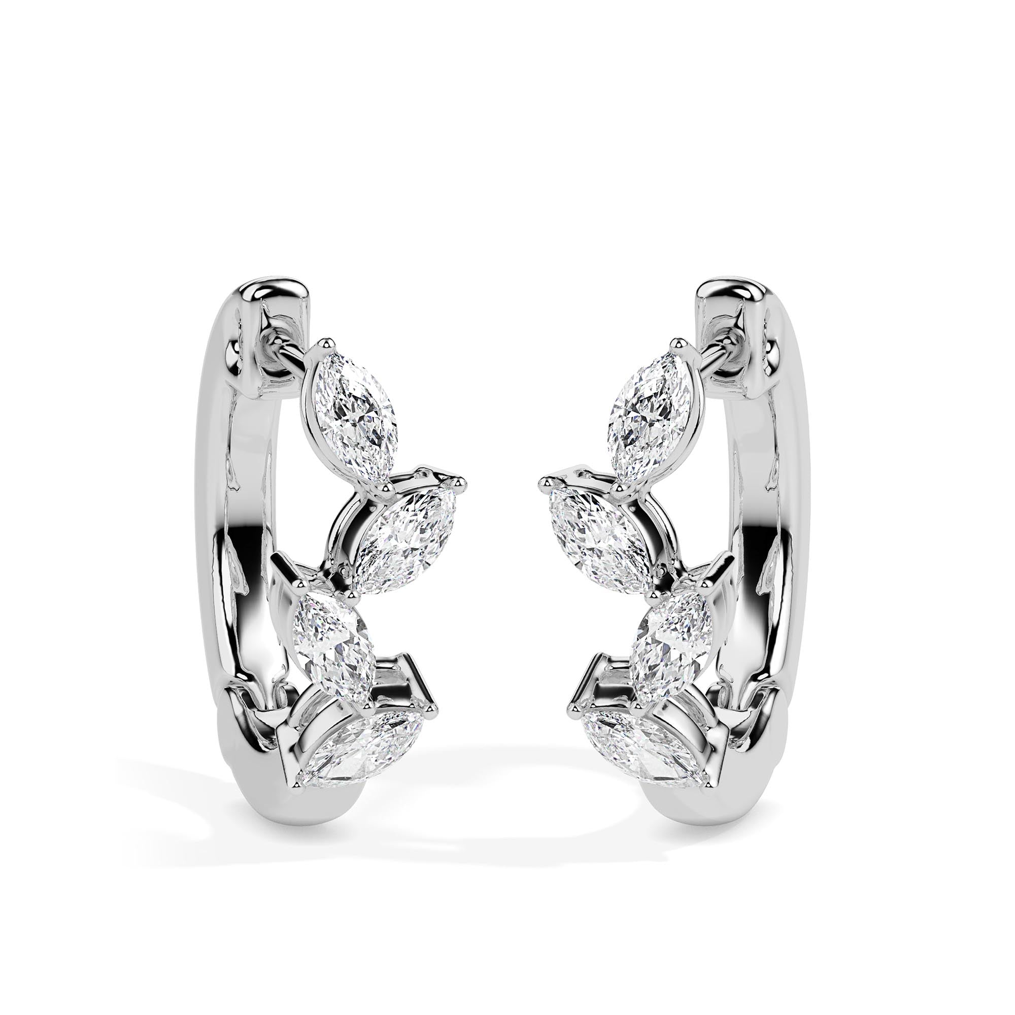 marquise cluster diamond hoop earrings in white gold