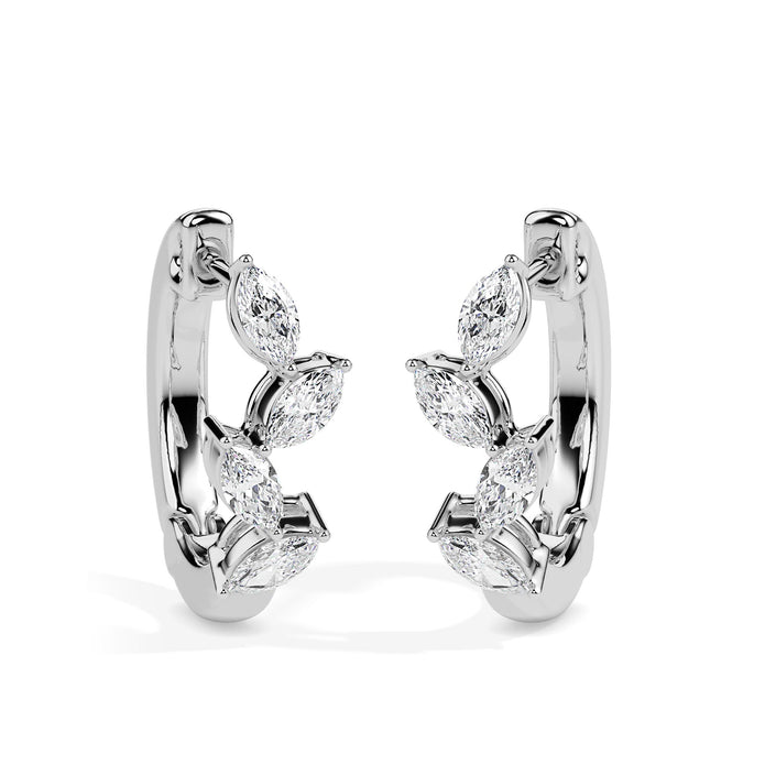 marquise cluster diamond hoop earrings in white gold