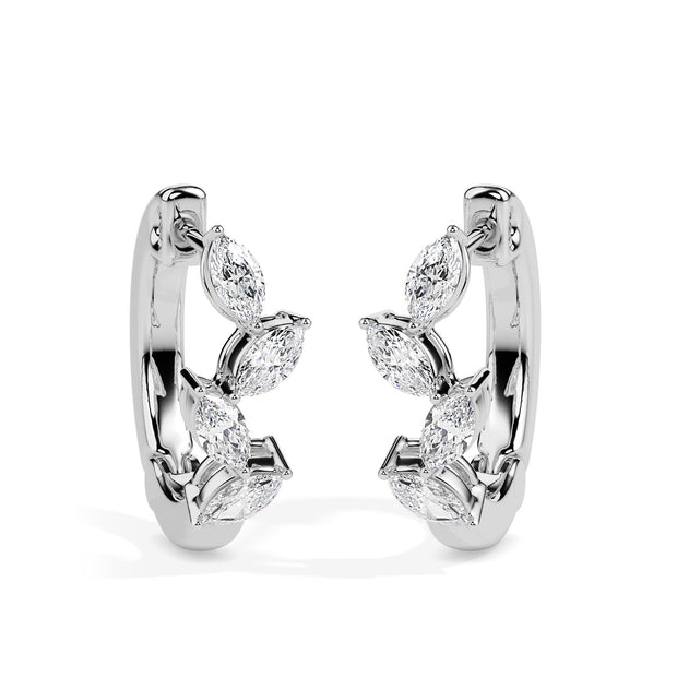 marquise cluster diamond hoop earrings in white gold