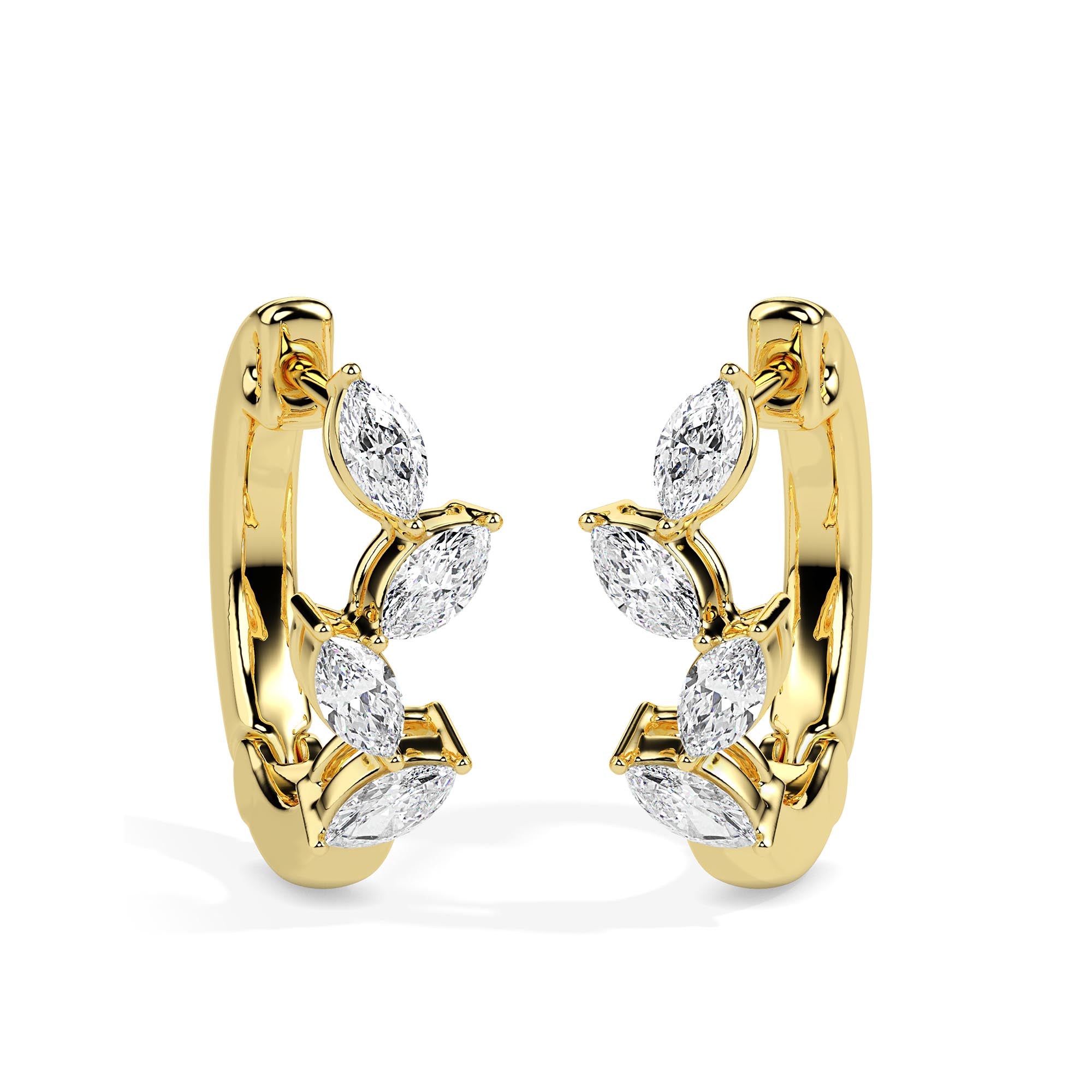 marquise cluster diamond hoop earrings in yellow gold