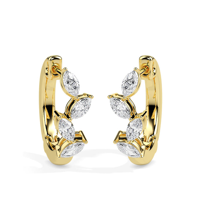 marquise cluster diamond hoop earrings in yellow gold