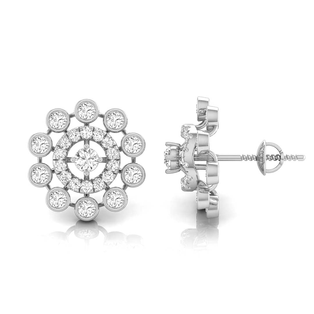 round diamond stud earrings in white gold