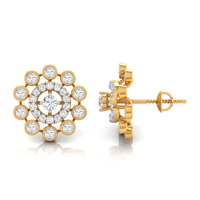 round diamond stud earrings in yellow gold