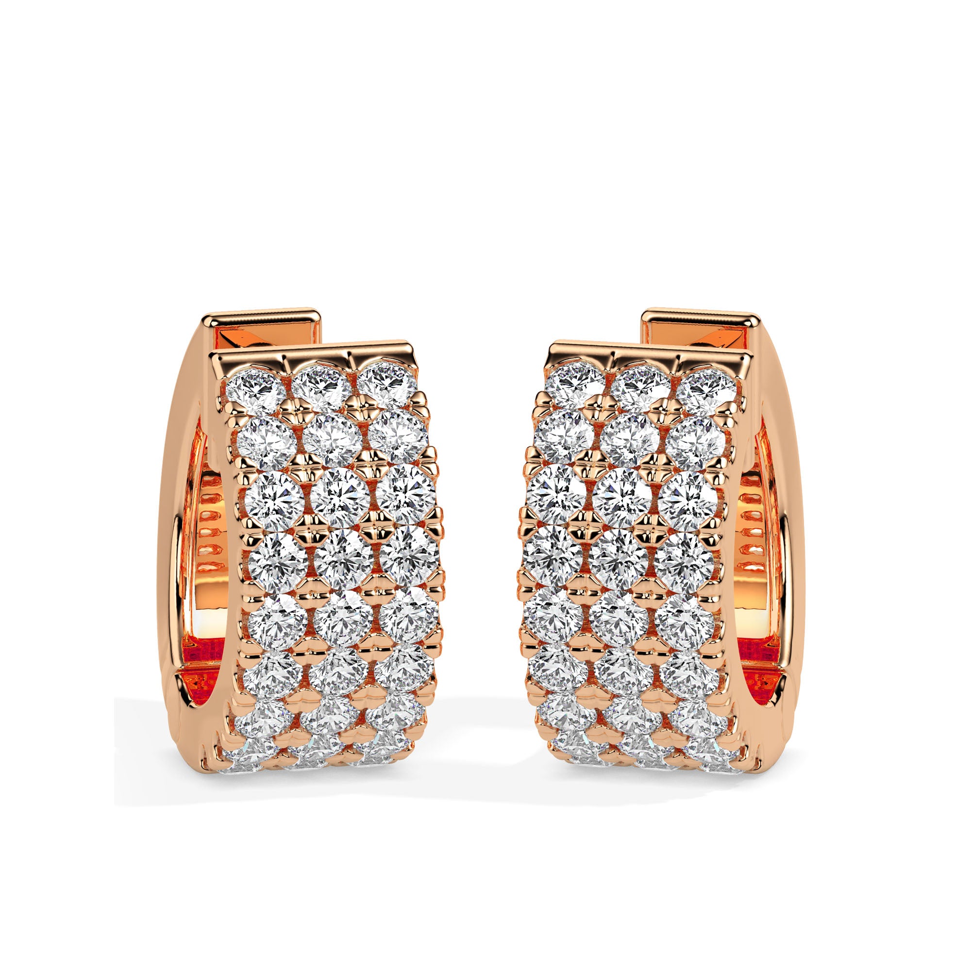 multi row pave diamond hoop earrings in rose gold