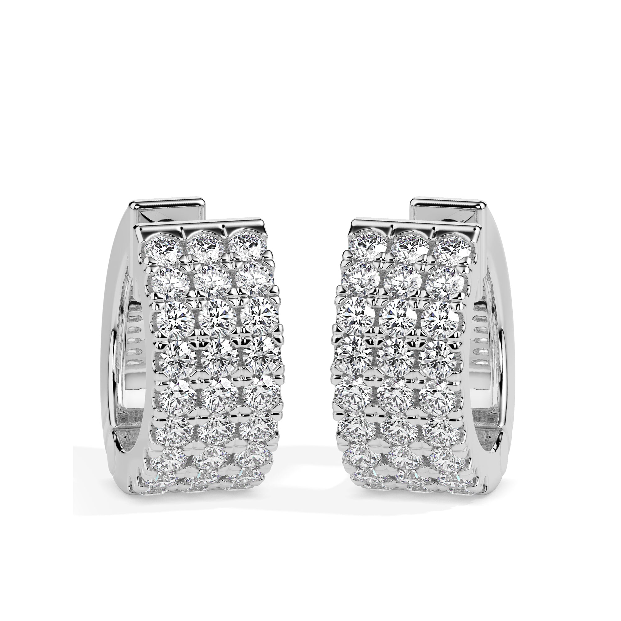 multi row pave diamond hoop earrings in white gold
