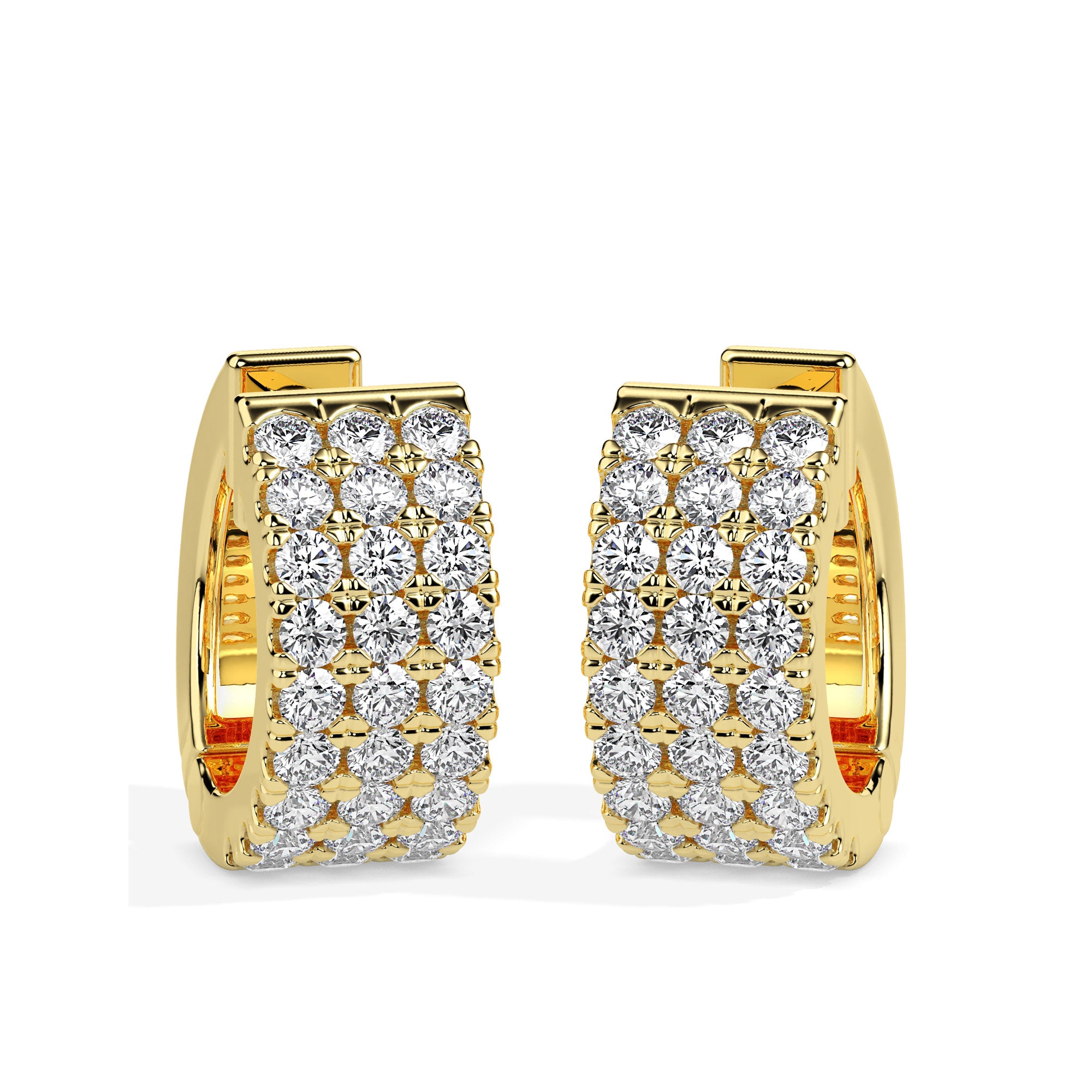 multi row pave diamond hoop earrings in yellow gold