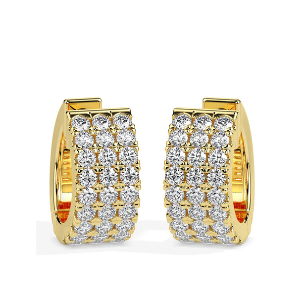 multi row pave diamond hoop earrings in yellow gold