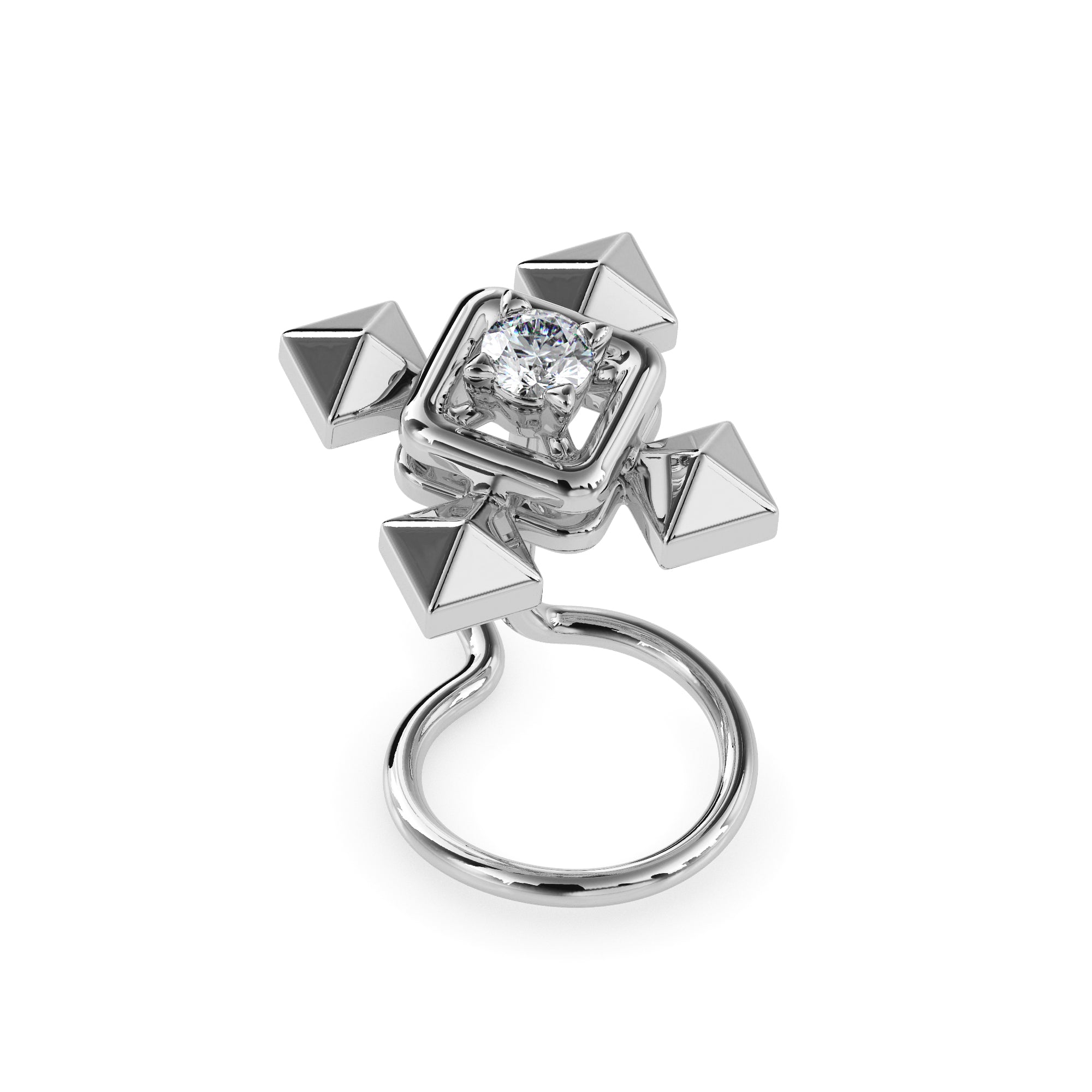 0.02Ct Pyramid Style Round Lab-Grown Diamond Gold Wire Coil Back Stud Nosepins