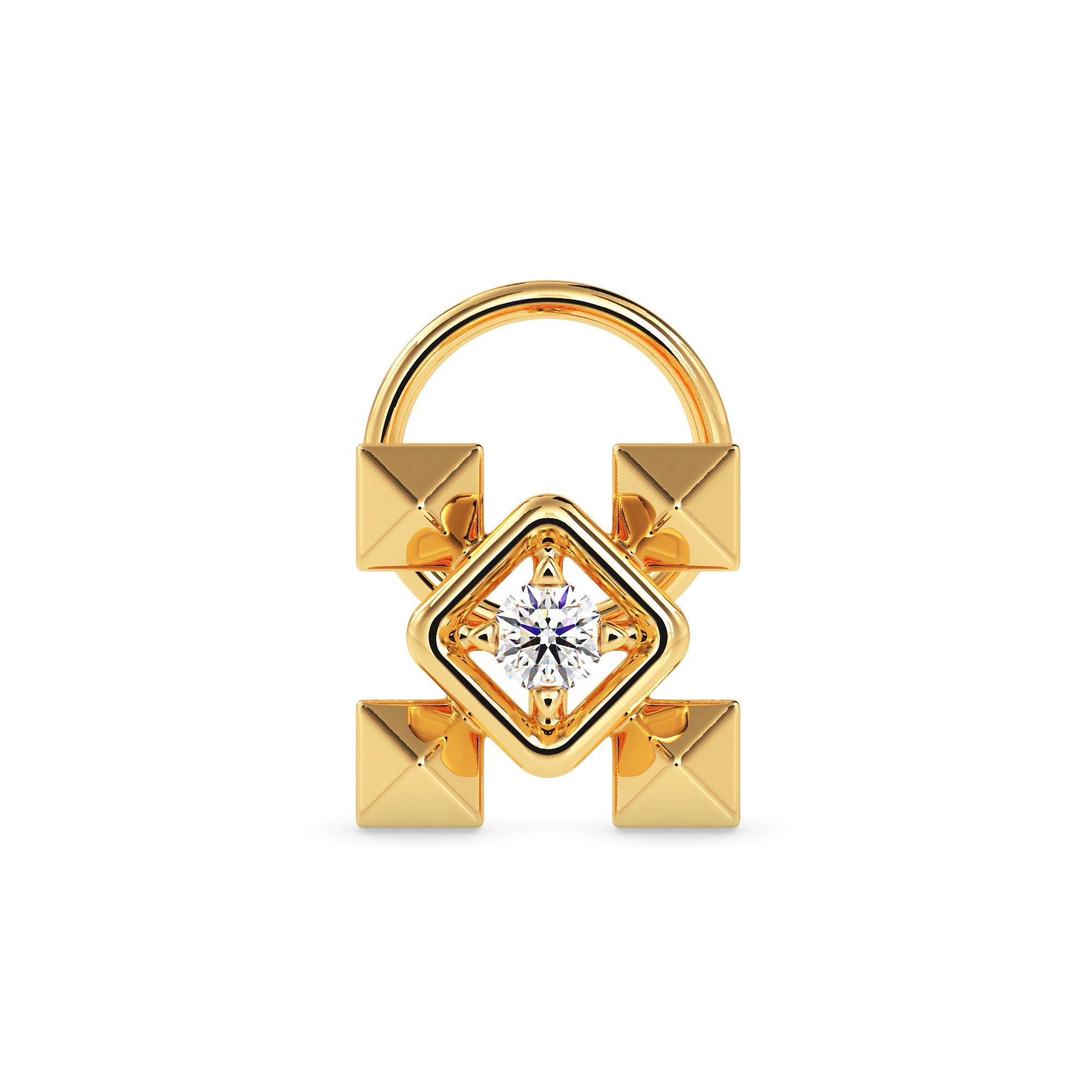 0.02Ct Pyramid Style Round Lab-Grown Diamond Gold Wire Coil Back Stud Nosepins