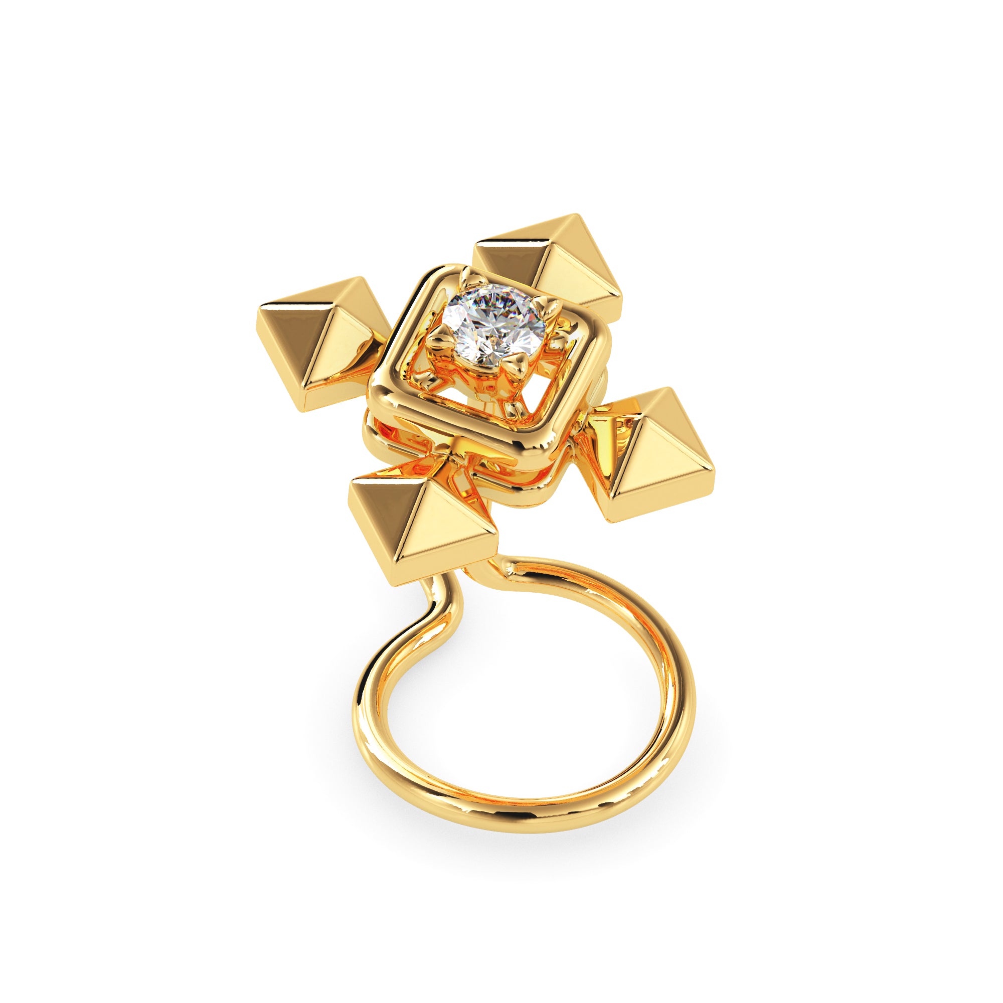 0.02Ct Pyramid Style Round Lab-Grown Diamond Gold Wire Coil Back Stud Nosepins