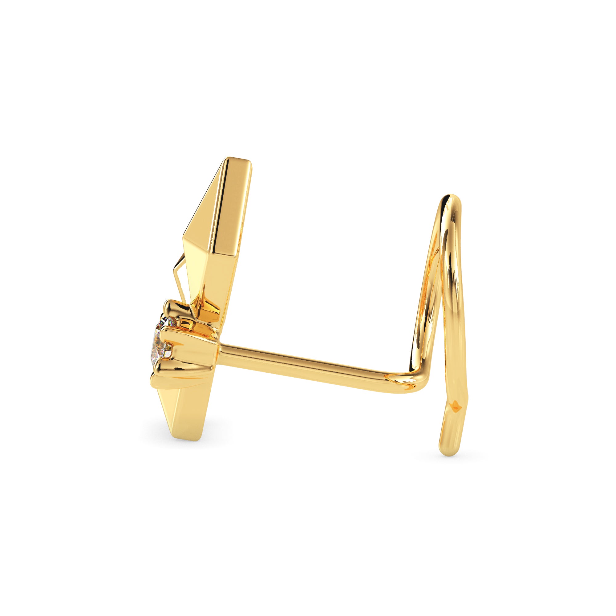 0.02Ct Three Pyramid Round Lab-Grown Diamond Gold Wire Coil Back Stud Nosepins