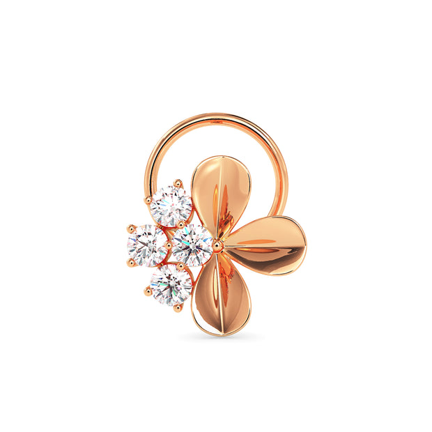 0.06Ct Flower Shape Round Lab-Grown Diamond Gold Wire Coil Back Stud Nosepins
