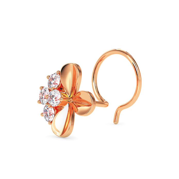 0.06Ct Flower Shape Round Lab-Grown Diamond Gold Wire Coil Back Stud Nosepins