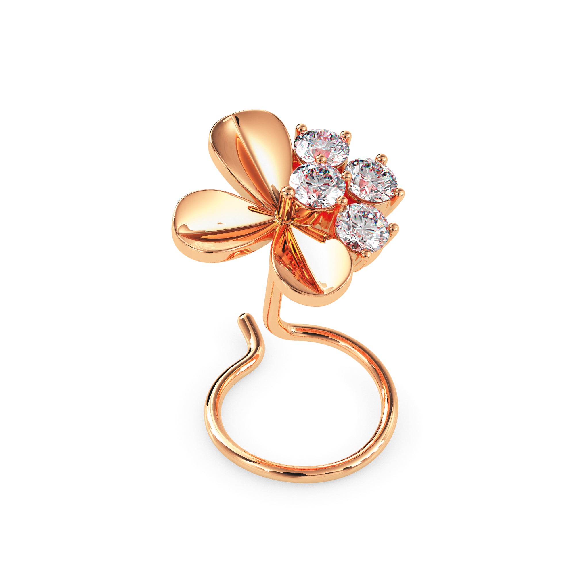 0.06Ct Flower Shape Round Lab-Grown Diamond Gold Wire Coil Back Stud Nosepins