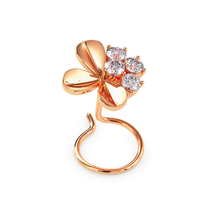 0.06Ct Flower Shape Round Lab-Grown Diamond Gold Wire Coil Back Stud Nosepins