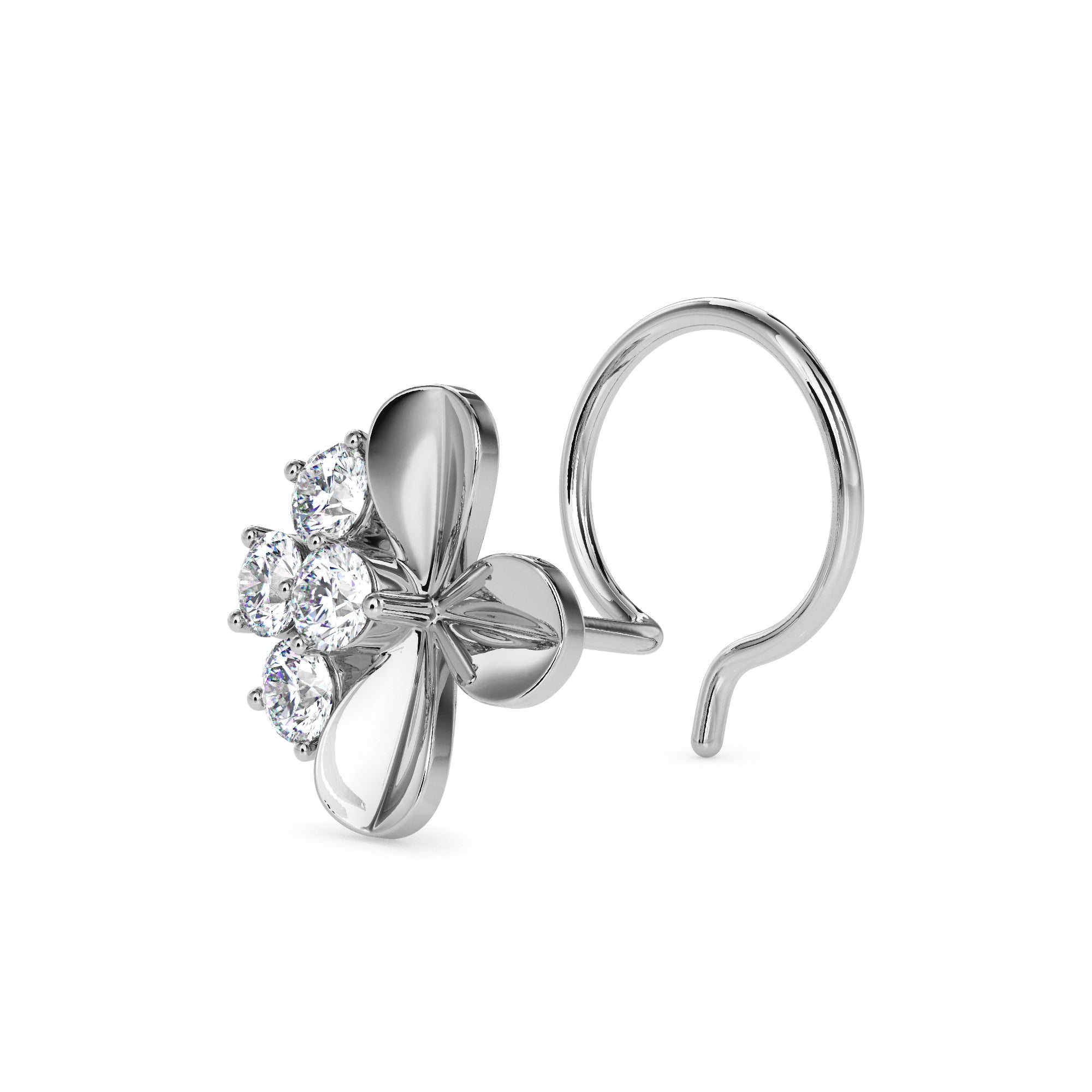 0.06Ct Flower Shape Round Lab-Grown Diamond Gold Wire Coil Back Stud Nosepins